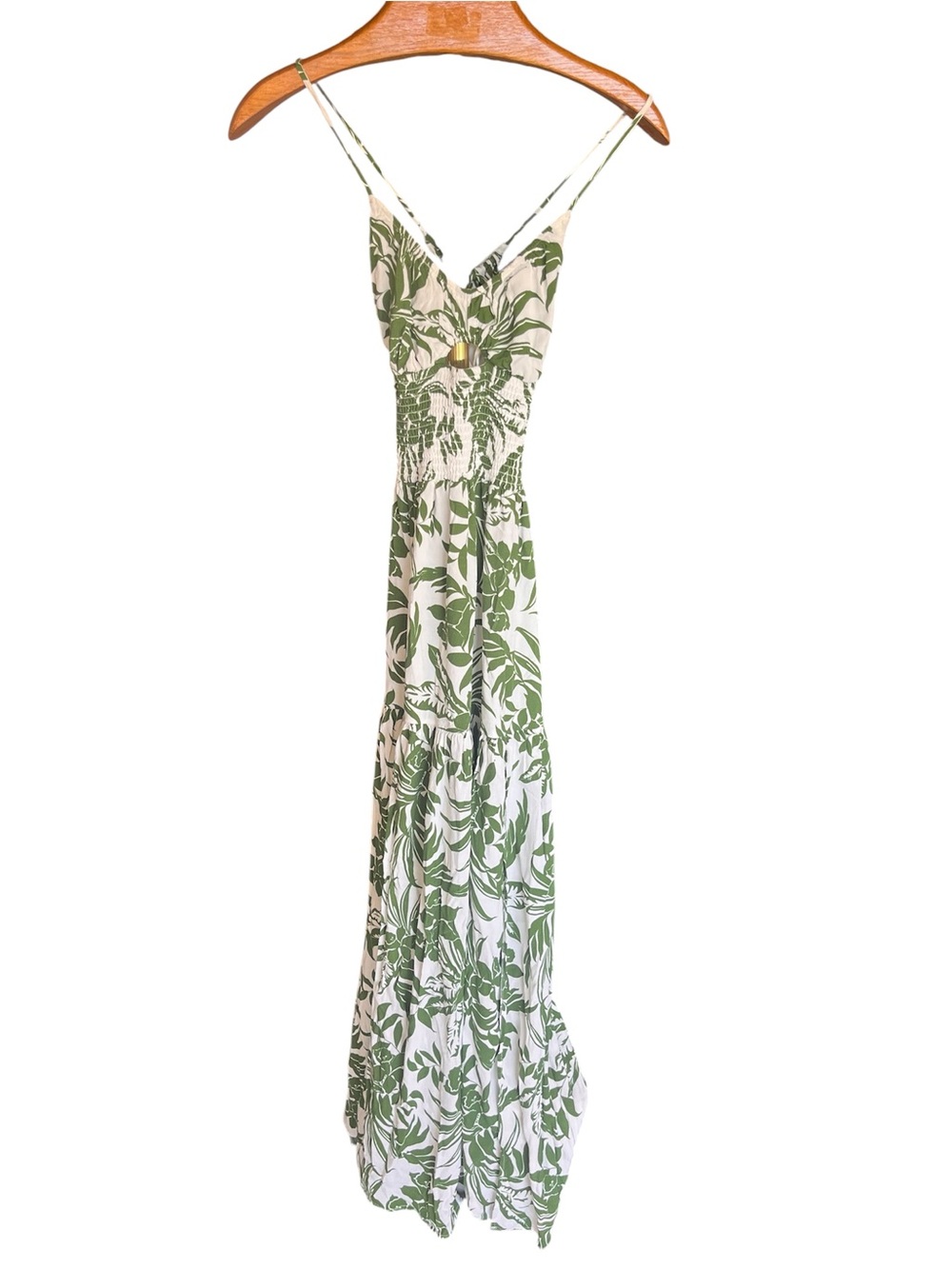 l*space Calla Destination Paradise Maxi Dress with Green Palm Print Side Slit L - Picture 3 of 10